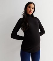 New Look Maternity Black Ribbed Roll Neck Long Sleeve Top